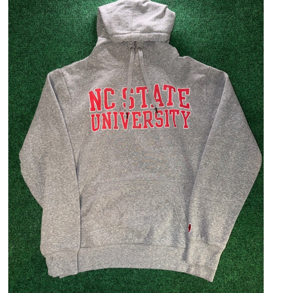 League NC State University Hoodie Gray Red Pullover Sweatshirt Mens Medium